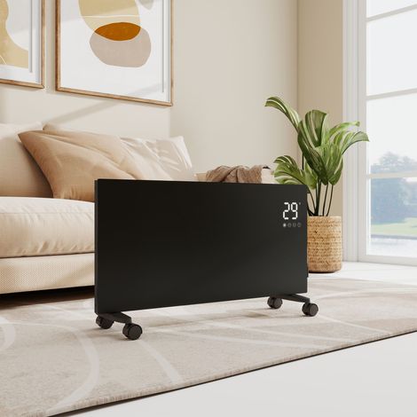 Radiateur électrique 2000W – épaisseur réduite 70mm – pilotage sans fil – arrêt automatique fenêtre – noir (1/5)