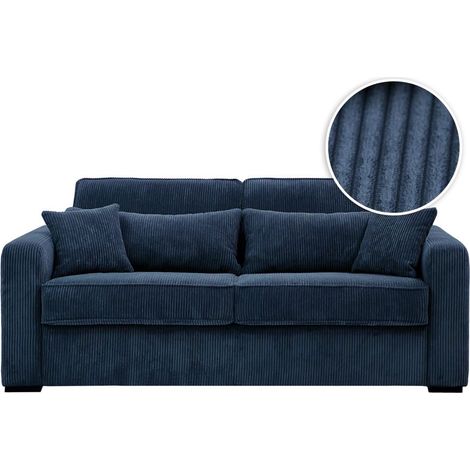 Canapé convertible express 3 places ESIO couchage quotidien 160x190cm en velours côtelé - Bleu foncé (1/5)