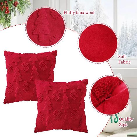 Federa natalizia 45x45 cm, 2 pezzi, federa per cuscino con albero e fiocco di neve, decorazione invernale per divano, camera da letto, soggiorno (rosso) (1/4)