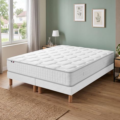 Ensemble matelas ressorts mémoire de forme ODYSEE sommier déco blanc 2x90x200cm (1/5)