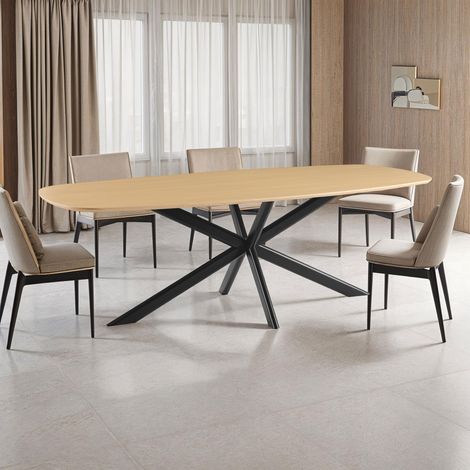 Table à manger 240x100x76 cm en bois effet chêne et pied en métal