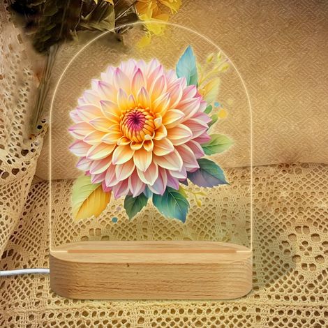 Veilleuse en forme d'arc avec dahlia pastel Lampe LED 3 couleurs Décoration chambre enfant Cadeau baby shower (1/5)