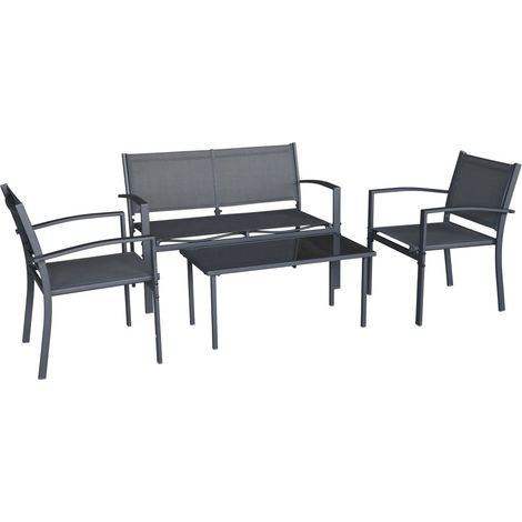 Set di mobili da giardino in metallo "Lino II" - 4 posti - Nero