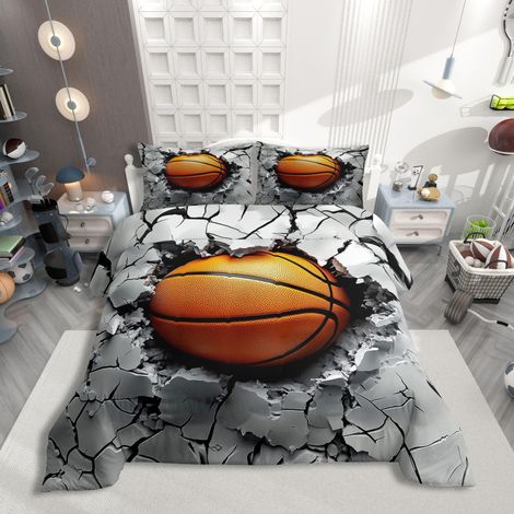 Parure de lit avec housse de couette 135 x 200 cm - Motif basketball et sport - Motif basket-ball dynamique - Impression d'impact - Pour enfants et adolescents - Motif basket-ball (1/5)