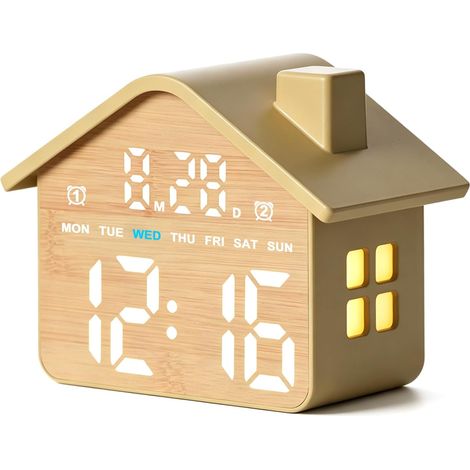 Reloj Despertador Casa - Pantalla LED con Hora Día y Fecha - Función de Alarma Dual y Snooze - Luz Nocturna Ajustable - Alimentación USB o Pilas AAA (1/5)