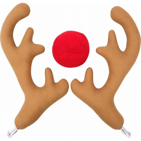 Kit de décorations de Noël en bois de cerf pour voiture, accessoires auto avec bois et nez pour voitures, véhicules et camions. Grands bois kaki. (1/5)