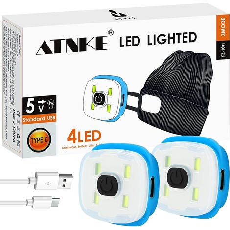 Remplacement LED Bonnet Lampe Frontale, USB Type C Rechargeable Ultra Brillant Lumière Mains Libres Lampe Frontale Cadeaux pour Hommes et Femmes/Type C/White Light