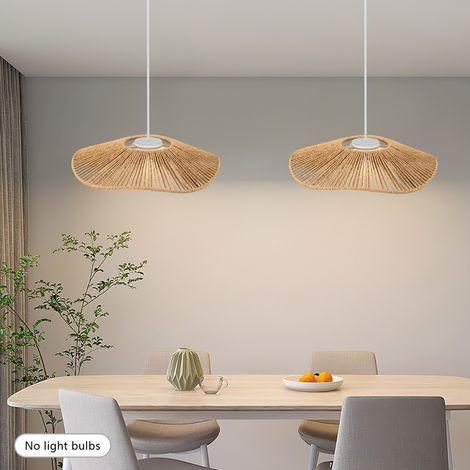 Rund Retro Rattan Geflochtene Lampenabdeckung Vintage Kronleuchter Lampenschirm