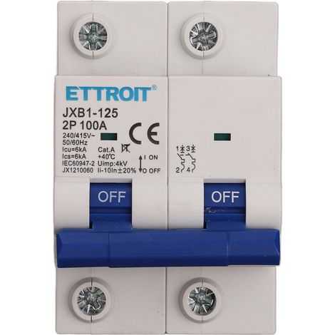 ETTROIT JX128060 INTERRUTTORE MAGNETOTERMICO 2P 100A 6KA 220V 2 MODULI GUIDA DIN (1/3)