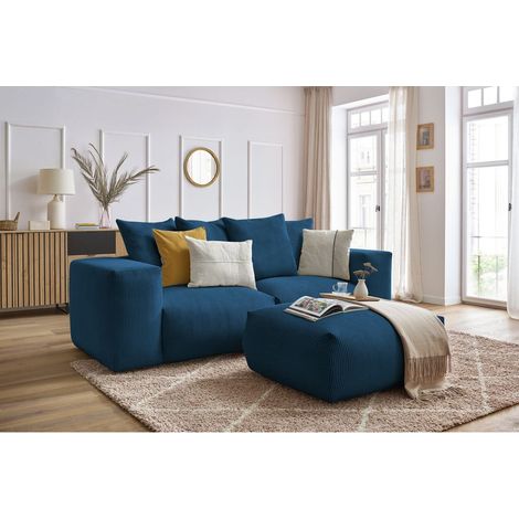BOBOCHIC - Canapé droit fixe modulable VOLTAIRE avec pouf Bleu foncé (1/5)