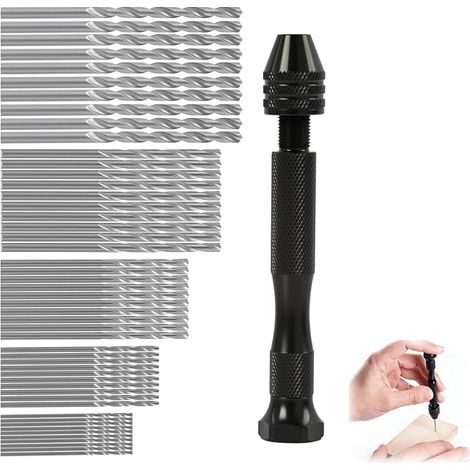 Mini Hand Drill Set – Hand Drill + 50 Drills (5 Sizes: 1/1.5/2/2.5/3 mm), Hand Drill with Drill Bits for Modelling, DIY, Handwerk Children, Wood/Castanns (1/5)