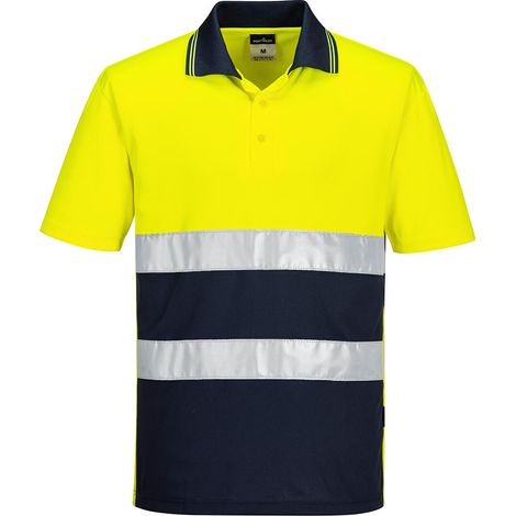 Polo contrasté léger haute visibilité M/C Jaune/Marine L