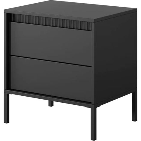 Comodino Moderno 2 Cassetti Push E Piedini Alti Cassettiera Design Elegante Mobiletto Minimal Effetto Cannettato Per Camera Da Letto Cameretta Salvaspazio 53.5 x 56.2 x 39.5 Cm Nero
