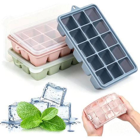 de 3 bacs à glaçons en silicone avec couvercle, 15 carrés faciles (1/5)