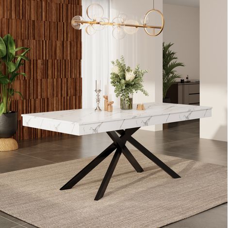 Esstisch 140/180 x 80 cm in Weiß mit Ausziehfunktion und gekreuzten Metallbeinen (1/5)