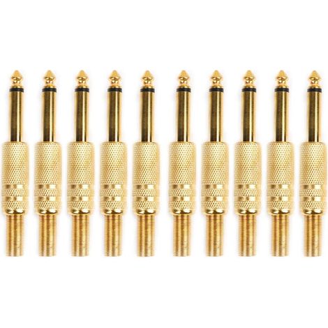 BEBUSINGOTO 10 conectores jack mono de 6,35 mm (macho) y 1/4 (macho) chapados en oro para soldar. (1/5)