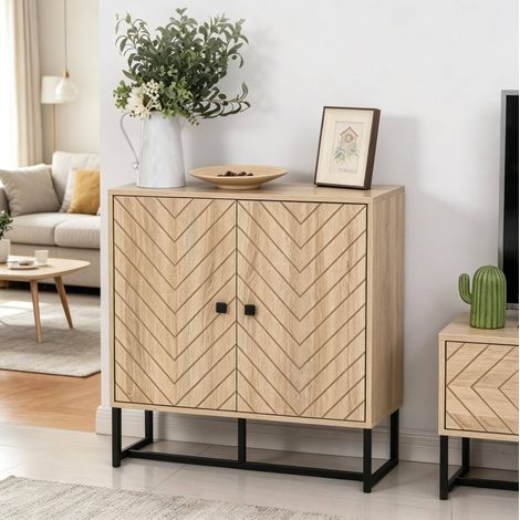 Buffet meuble rangement 80 cm bois naturel noir HAVRYA (1/5)