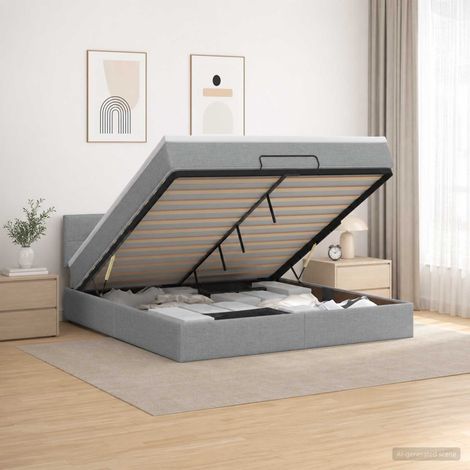 Lit coffre avec matelas et LED Gris clair 140 x 190 cm Tissu (1/5)