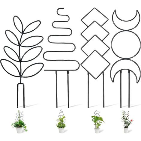 Support pour plantes grimpantes d'intérieur, 4 panneaux différents, noir, grand modèle (31,5 cm), treillis pour plantes en pot avec attaches, support métallique pour plantes grimpantes (1/4)