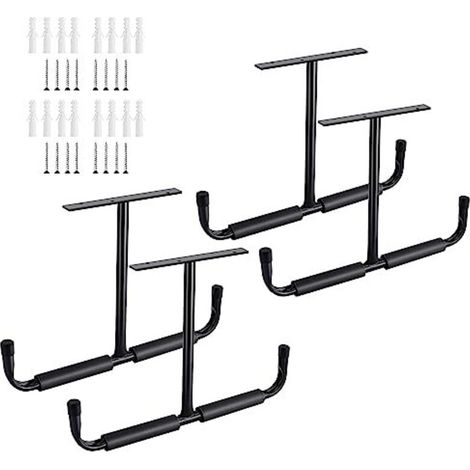 Sinoer Stahl-Garagendecken-Aufbewahrungshaken, Schwerlast-Hängeregal für Holz, Fahrräder, Werkzeuge, Bauholz, Schwerlast-Aufbewahrungssystem, (4er-Pack, Schwarz)