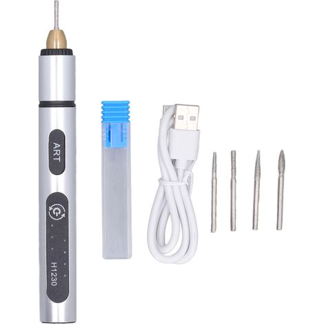 Stylo Graveur Électrique Portable USB Rechargeable avec 4 Embouts - Machine à Graver Mini en Alliage d'Aluminium 5V Argent (1/5)