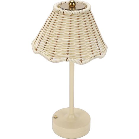 Lampe de table LED vintage en rotin, 3 couleurs, abat-jour en osier sans fil, veilleuse de chevet, luminosité réglable pour décoration de chambre à coucher, blanc