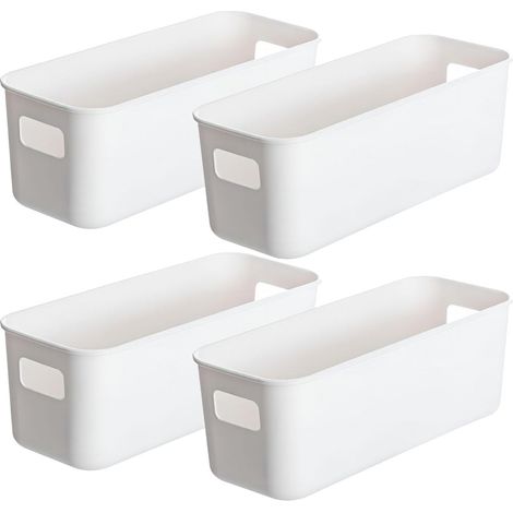 Lot de 4 boîtes de rangement en plastique avec poignées - Boîtes de rangement de cuisine - Boîte de rangement pour armoire de cuisine - Boîte pour étagère de salle de bain (1/5)