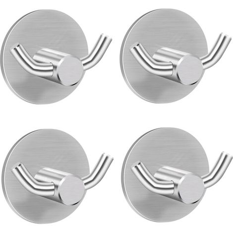 Handtuchhaken, 4 Stück selbstklebende Wandhaken aus Edelstahl 304, Doppelhandtuchhalter für Bad und Küche (45 mm x 45 mm) (1/4)