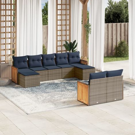 9-teiliges Gartensofa-Set mit Kissen, grau, Polyrattan (1/5)