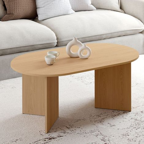 Mesa de centro ovalada MARTHE 110 cm efecto madera de haya