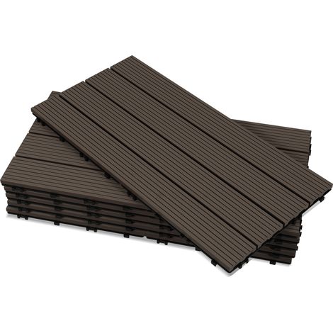 TolleTour Confezione da 18 piastrelle per decking in WPC, 4 listelli, 3 m², 30 x 60 cm, marrone caffè, piastrelle in legno composito con clip