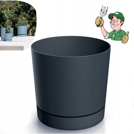 Anthrazitfarbener röhrenförmiger Blumentopf mit Untersetzer P DPOP180-S433 (1/5)