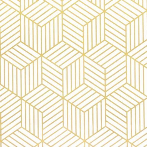 Papier peint autocollant à rayures géométriques de l'hexagone doré - Papier peint autocollant - Pour meubles - Doré et blanc - 45 x 500 cm - Papier cadeau de Noël (1/4)