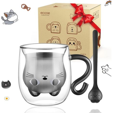 Doppelwandige Süße Katze Latte Macchiato Gläser 290ml Geschenke für Frauen (1/5)
