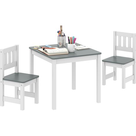 Beyamis Tisch mit 2 Stühlen, 3-teiliges Kindersitzset, Sitzgruppe für Kinder, Kindermöbel, 56 x 52 x 48 cm, Grau