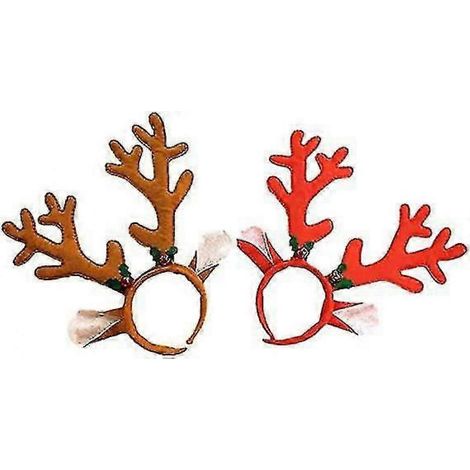 Serre-têtes de Noël Forme de grands bois décoration de Noël pour enfants et adultes Cosplay de Noël décoratif 2 pièces marron et rouge (1/5)