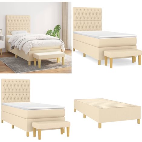 Cama box spring con colchón tela color crema 90x190 cm - Colchón de muelles - Cama de muelles