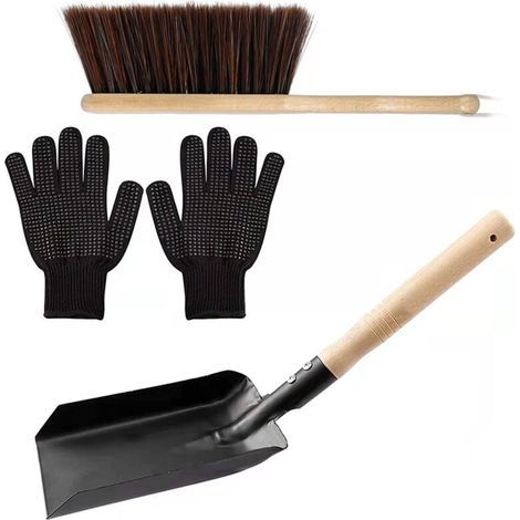 Ciel-Ensemble pelle et brosse à cendres pour cheminée - Pelle à cendres en métal antirouille pour le nettoyage des cendres, ensemble d'outils pour cheminée intérieure et extérieure, balai et pelle pou (1/5)