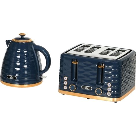 Set tostapane e bollitore 2 in 1, 7 livelli di doratura, funzione di scongelamento e riscaldamento, colore blu. (1/5)