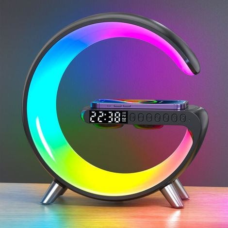 Kabellose Ladelampe – Intelligente Stimmungsleuchte, Bluetooth-Lautsprecher, kabelloses Ladegerät, LED-Nachtlicht – Musiklampe, Wecker und App-Steuerung, Tischbeleuchtung (1/4)