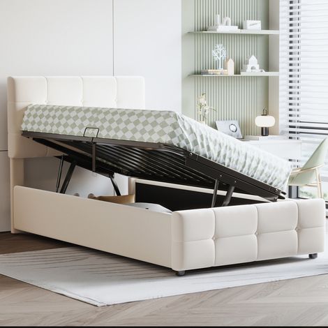 CHICFURN Letto bimbi contenitore 90x200 cm velluto beige, testiera regolabile, senza materasso (1/5)