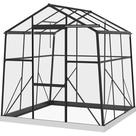 Invernadero De Aluminio 192 X 192 X 204 Cm Invernadero 3,68 M² Caseta Para Tomates Con Ventana, Puerta Corredera, Cimientos, Caseta Para Plantas En Cultivo, Negro