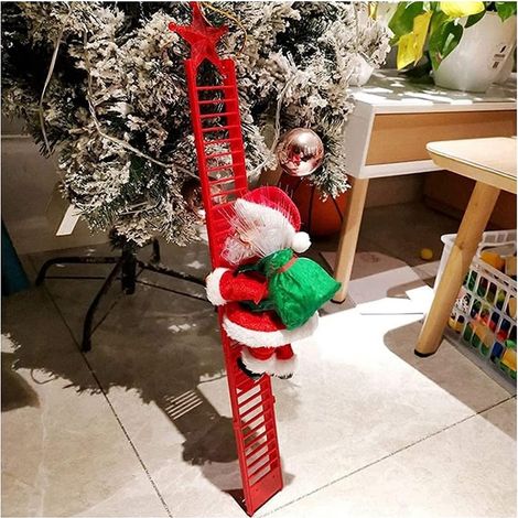 Figurine De Noël - Père Noël Escaladant Échelle Avec Musique - Décoration Suspendue Pour Arbre De Noël - 1 Pièce (1/5)