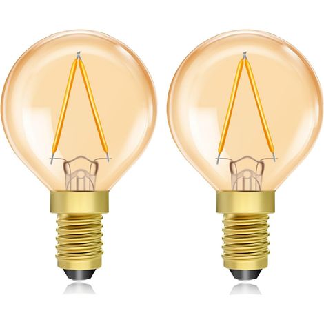 1,5 W 220V ampoule E14 vintage, ampoules LED E14 lumière chaude 2200 K ambre, 1,5 W LED ampoule vintage, 20 W équivalent ampoule décorative G40, 2 unités [Classe énergétique A] (1/4)