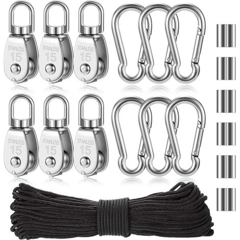 Seilrollenblock aus Edelstahl 304, Heberolle mit Seil, Schwenkrollenblock, Einzelrollenhaken, Edelstahlrolle, Hebeseilkabel, Seilrolle, Bl (1/4)