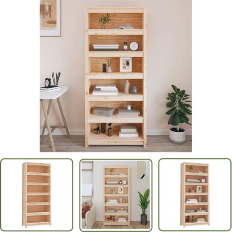The Living Store Bibliothèque 80x35x183 cm Bois de pin massif - Bibliothèque - Meuble Rangement - Étagère - Bibliothèque Bois - Bibliothèque Design (1/5)