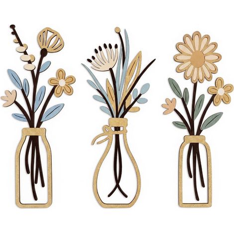 Vase Mural Deco Murale Bois Lot de 3 Fleurs Bohème pour Chambre Bureau (1/5)