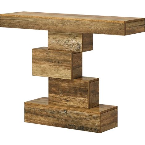 Mesa consola moderna de madera marrón claro 108 x 30 x 80 cm con base geométrica (1/5)