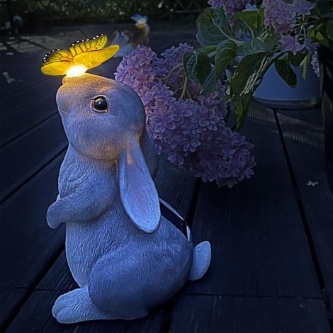 Estatua decorativa de conejo de jardín con luz solar - Estatua de conejito de Pascua para exteriores, ideal para amantes de los conejos, regalo perfecto para el patio, el césped o el porche.