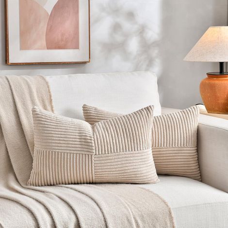 Lot de 2 Coussin 30x50 Beige, Housses de Coussin en Velours Côtelé,Douillet Taie d'oreiller Housse Coussin Moderne pour Canapé Chambre Chaise Lit (1/5)